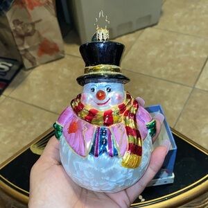 Christopher Radko Snowman Ornament with Pink and Gold Details